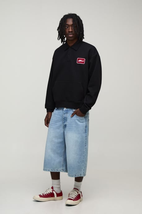 Heavyweight Oversized Boxy Embroidered Badge Polo Sweater - Image 4
