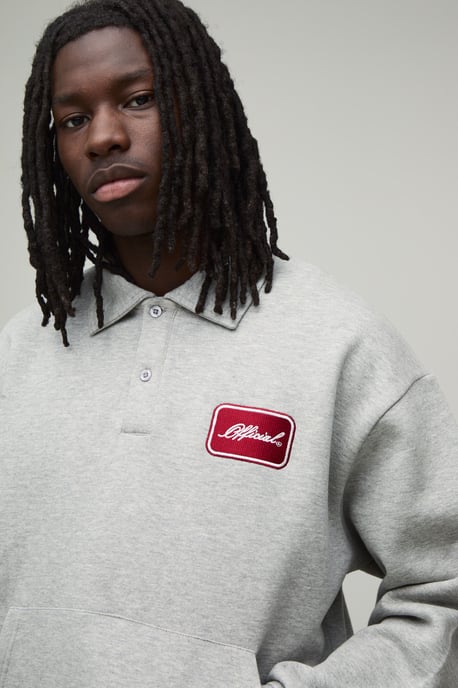 Heavyweight Oversized Boxy Embroidered Badge Polo Sweater - Image 3