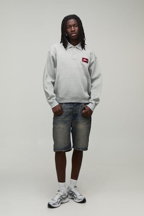 Heavyweight Oversized Boxy Embroidered Badge Polo Sweater - Image 4
