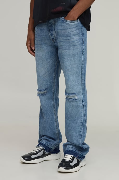 Tonal Gusset Ripped Knee Slim Flared Jeans - Image 1