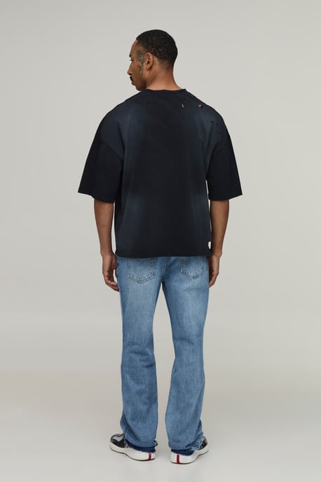 Tonal Gusset Ripped Knee Slim Flared Jeans - Image 2