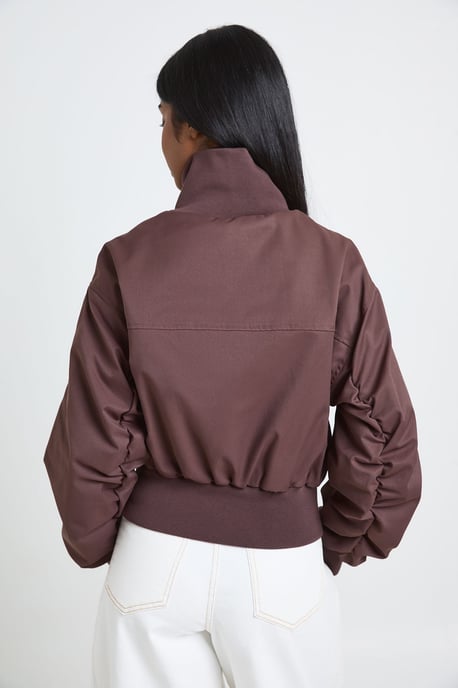 Petite Ribbed Funnel Neck Bomber Jacket - Image 2
