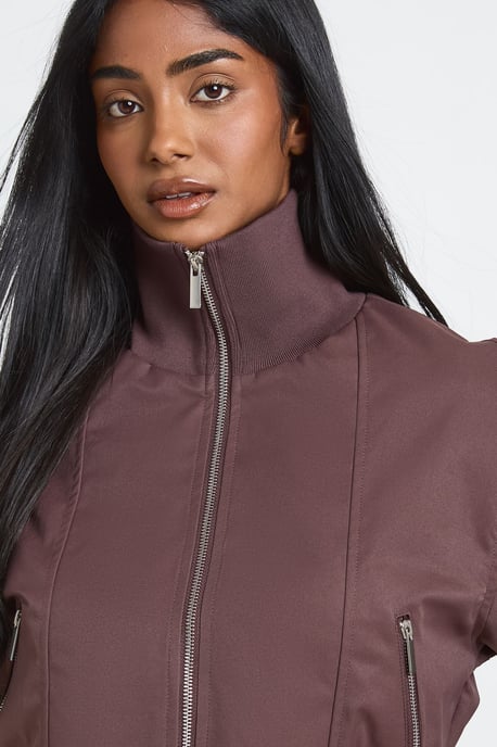 Petite Ribbed Funnel Neck Bomber Jacket - Image 4