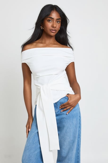 Tie Waist Of The Shoulder Top - Image 1