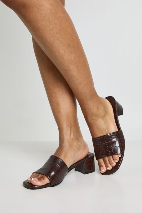 Wide Fit Croc Low Block Heeled Mules - Image 1
