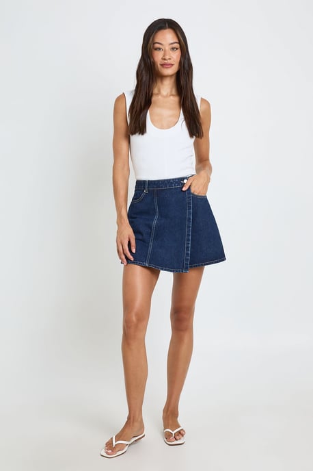 Tall Wrap Front Denim Skort - Image 3