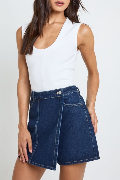 Tall Wrap Front Denim Skort - Image 4