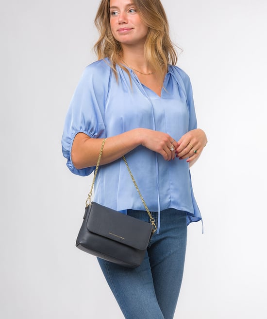 'Jazmine' Navy Nappa Leather Grab Clutch Bag - Image 2