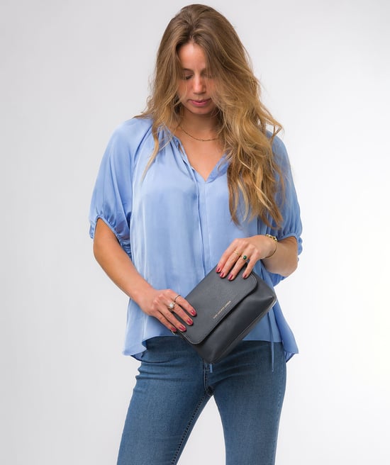 'Jazmine' Navy Nappa Leather Grab Clutch Bag - Image 6