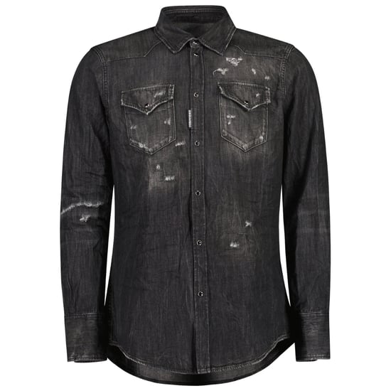 Dsquared2 Classic Western Worn Denim Black Shirt - Image 1