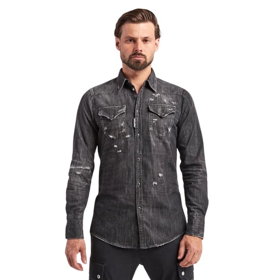 Dsquared2 Classic Western Worn Denim Black Shirt - Image 2