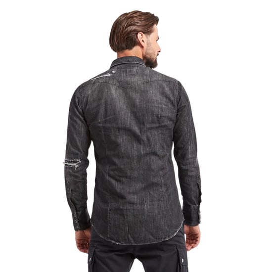 Dsquared2 Classic Western Worn Denim Black Shirt - Image 3