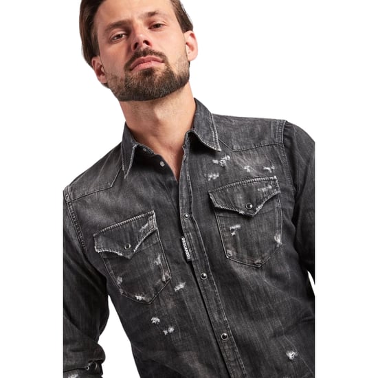 Dsquared2 Classic Western Worn Denim Black Shirt - Image 4