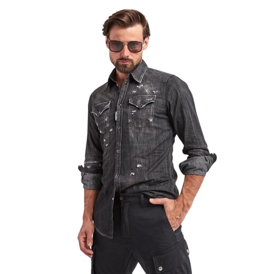 Dsquared2 Classic Western Worn Denim Black Shirt - Image 6