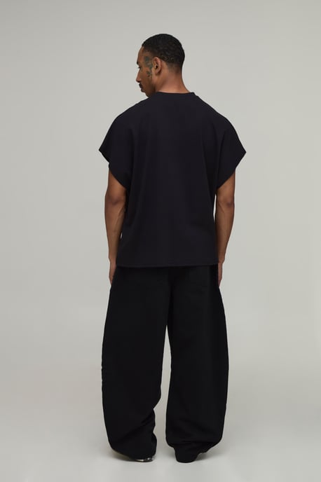 Elasticated Waist Balloon Fit Double Leg Pleat Detail Twill Trousers - Image 2