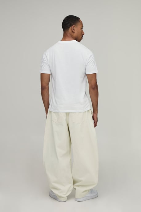 Elasticated Waist Balloon Fit Double Leg Pleat Detail Twill Trousers - Image 2