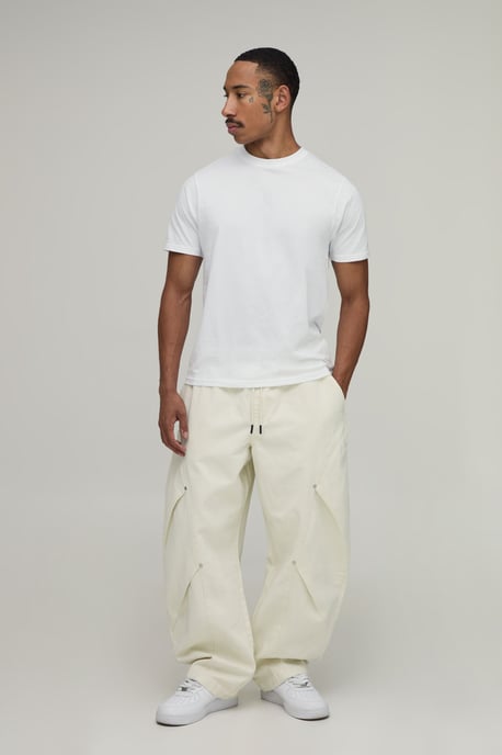 Elasticated Waist Balloon Fit Double Leg Pleat Detail Twill Trousers - Image 4