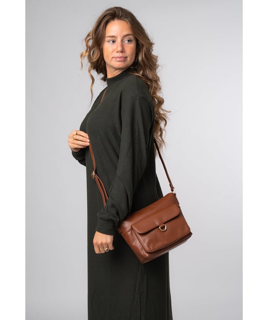 'Laura' Caramel Leather Cross Body Bag - Image 6