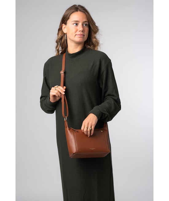 'Sofia' Caramel Leather Cross Body Bag - Image 6