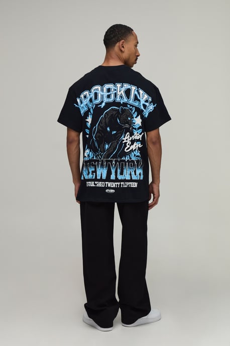 Black Oversized Brooklyn Over The Seams Print T-Shirt - Image 2