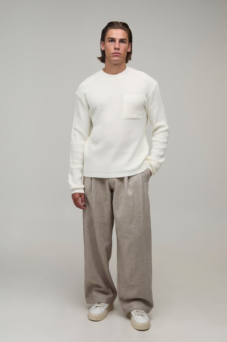 Regular Fit Ribbed Knitted T-Shirt with Pocket - Image 4