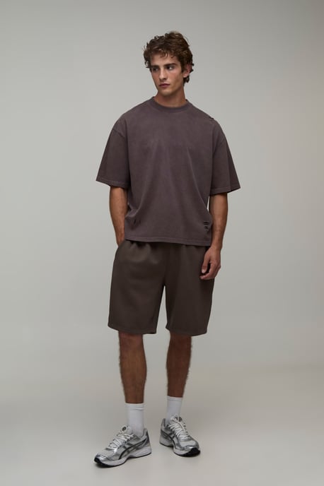 Washed Chocolate Oversized Boxy Dragon Print Distressed T-Shirt - Image 4