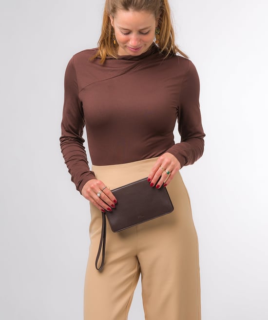 'Layla' Hot Fudge Nappa Leather Clutch Phone Bag - Image 6