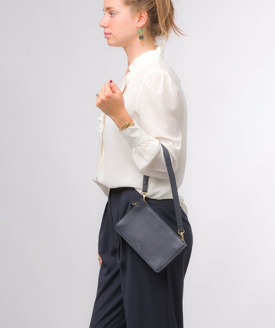 'Layla' Navy Nappa Leather Clutch Phone Bag - Image 6