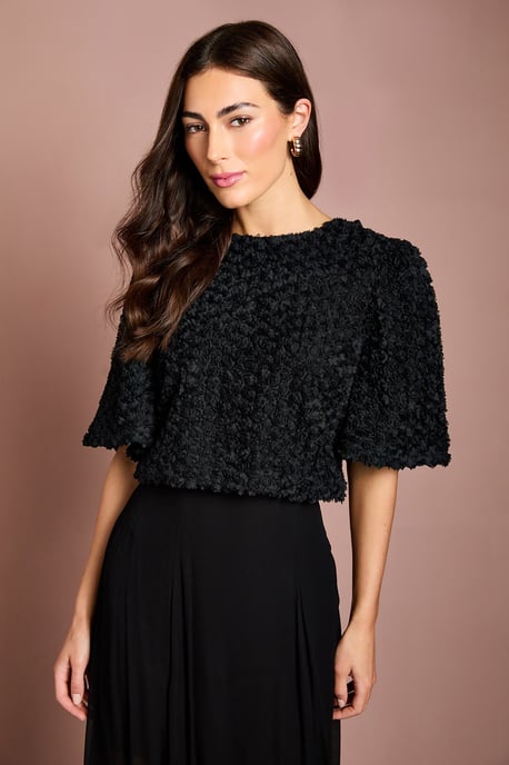 3D Floral Blouse With Organza Tie - Image 1