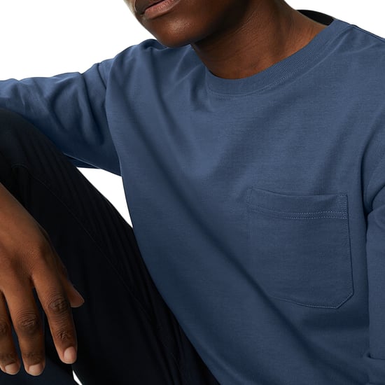 M&S Mens Long Sleeve T Shirt Pure Soft Cotton Crew Neck Oversized Fit Winter Tee - Image 4