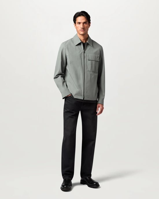 Long Sleeve Logo Detail Overshirt in Pale Green - Image 1