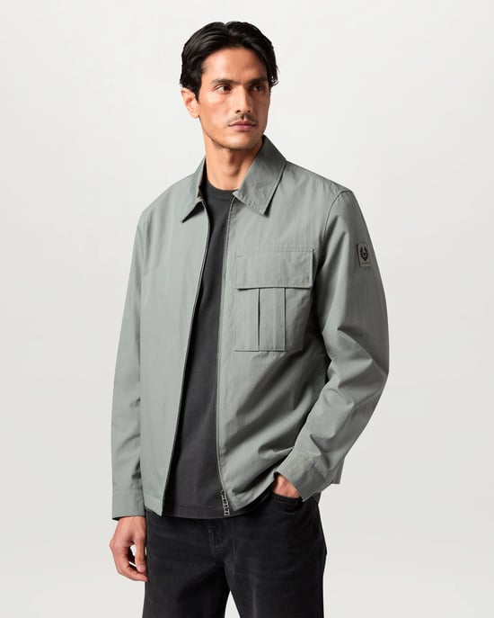 Long Sleeve Logo Detail Overshirt in Pale Green - Image 3