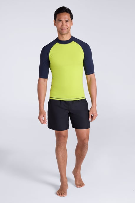 Men's UV Rash Vest Sun Protection Quick Drying Swimwear Stretchy Beach Surf Top Yellow - Image 3