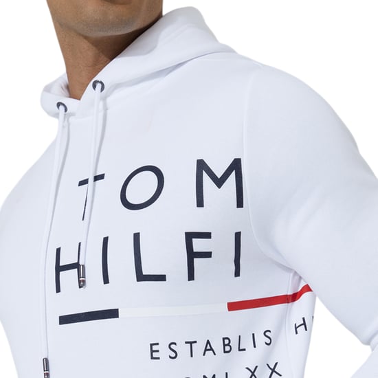 Tommy Hilfiger Mens Fleece Hoodie Wraparound Logo Pullover Hooded Crew Neck Top - Image 3