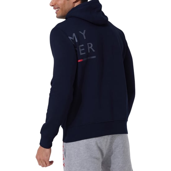 Tommy Hilfiger Mens Fleece Hoodie Wraparound Logo Pullover Hooded Crew Neck Top - Image 2