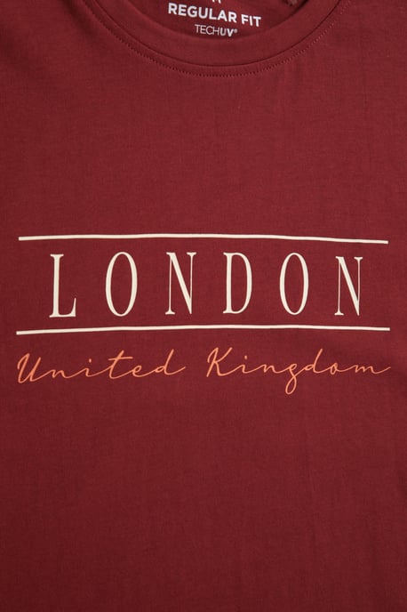 Regional Men's London T-Shirt Cotton Sun Protection Breathable Casual Tee Burgundy - Image 3