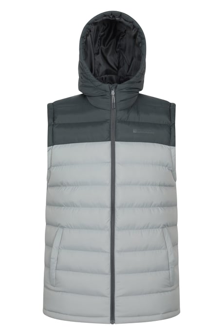 'Seasons' Men's Padded Gilet with Pockets Water Resistant Hooded Jacket Light Grey - Image 1