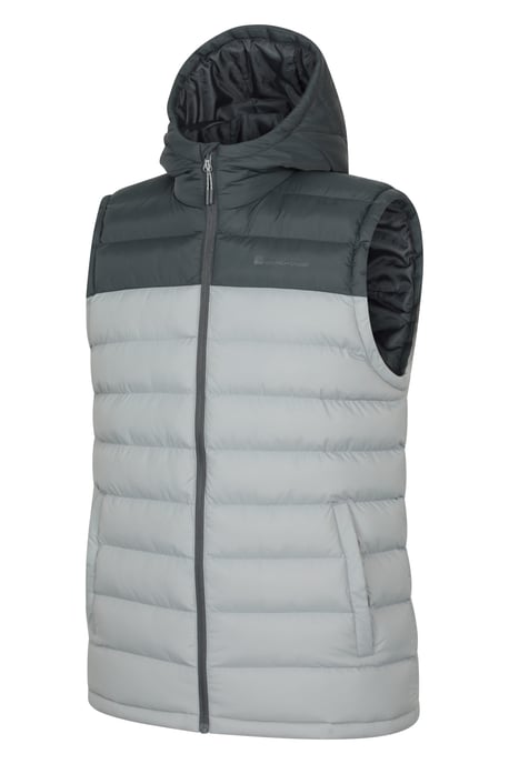'Seasons' Men's Padded Gilet with Pockets Water Resistant Hooded Jacket Light Grey - Image 2