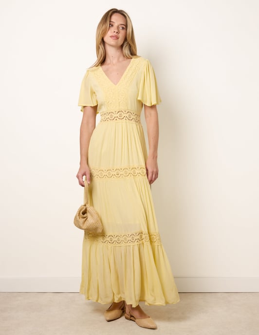 V-Neck Tiered Crochet Detail Maxi Dress - Image 1
