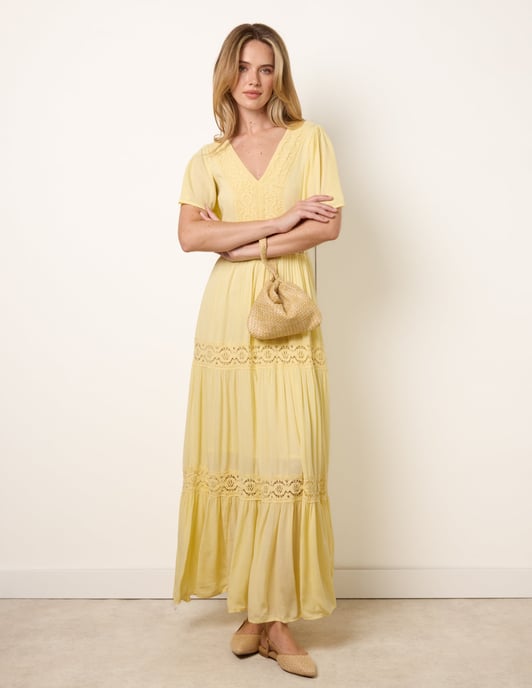 V-Neck Tiered Crochet Detail Maxi Dress - Image 2