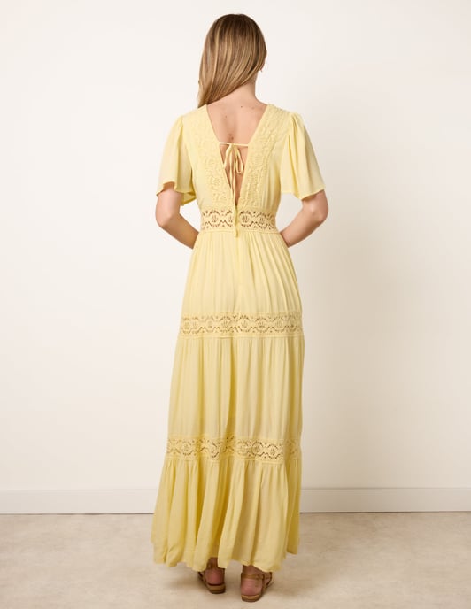 V-Neck Tiered Crochet Detail Maxi Dress - Image 4