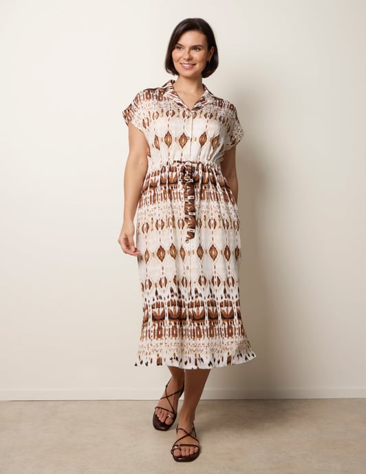 Drawstring Printed Midi Shirt Dress - Image 2