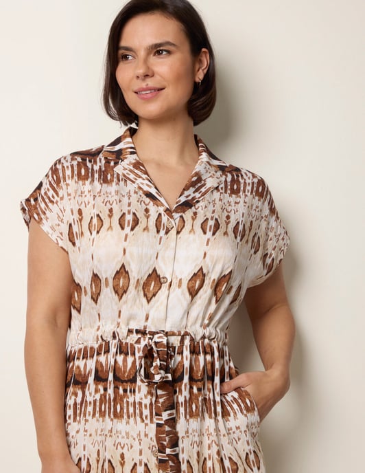 Drawstring Printed Midi Shirt Dress - Image 3