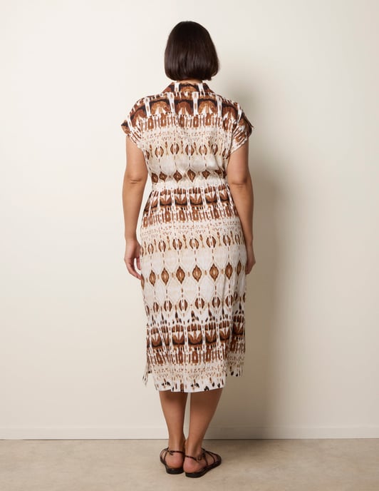 Drawstring Printed Midi Shirt Dress - Image 4