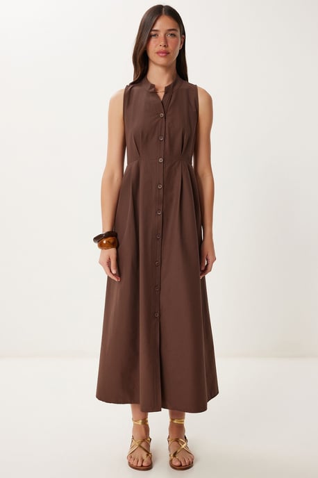 Mandarijngroen Kraag Mouwloze A-Lijn Midi Jurk - Image 1