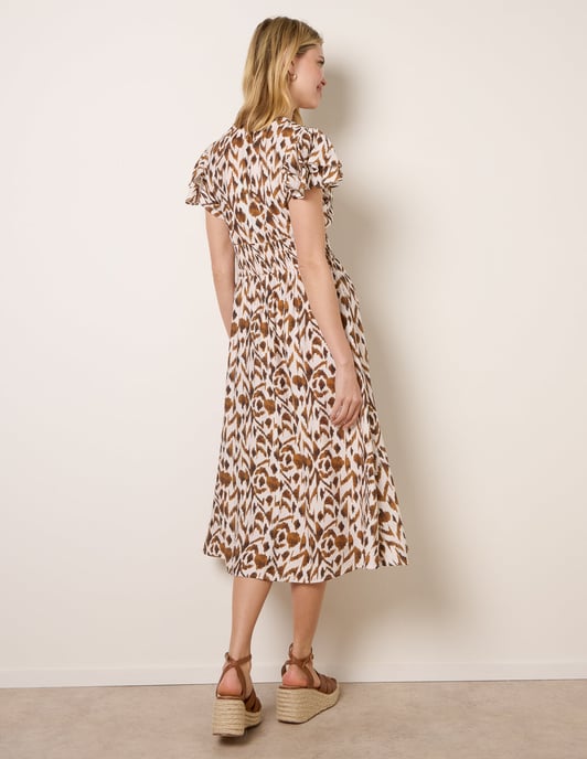 Printed V Neck Frill Sleeve Midi Dress - Image 4