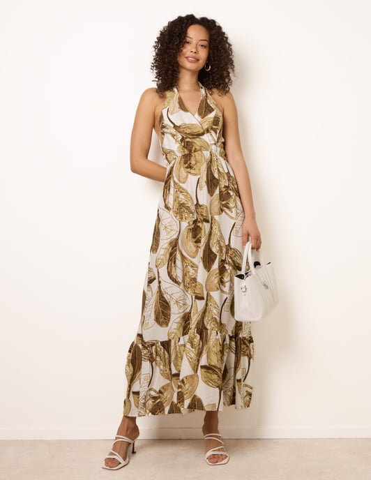 Leaf Print Halter Neck Dress - Image 2