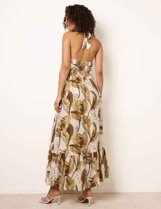Leaf Print Halter Neck Dress - Image 4