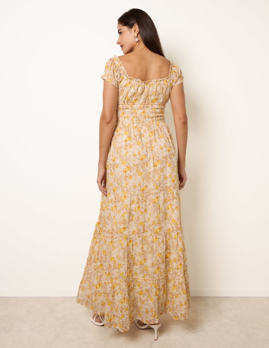 Double Front Tie Shirred Ditsy Floral Maxi Dress - Image 4