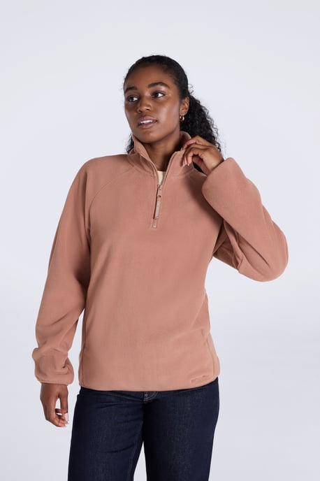 'Stockholm' Women's Fleece Jacket Half Zip Warm Cosy Sweater Tan - Image 1